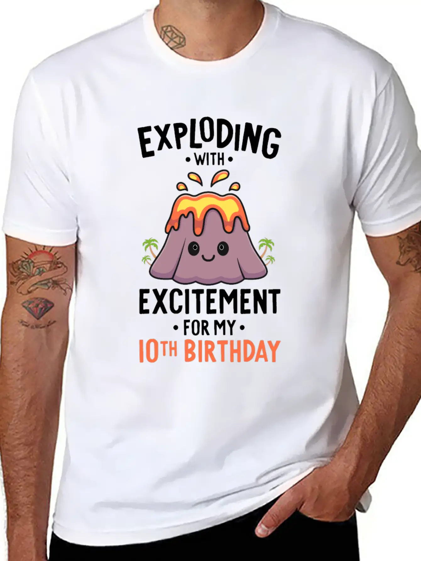 Volcano Birthday Party 10th Birthday 10 Years Old Stylish Everyday T-Shirt – Unisex Basic Cotton Tee
