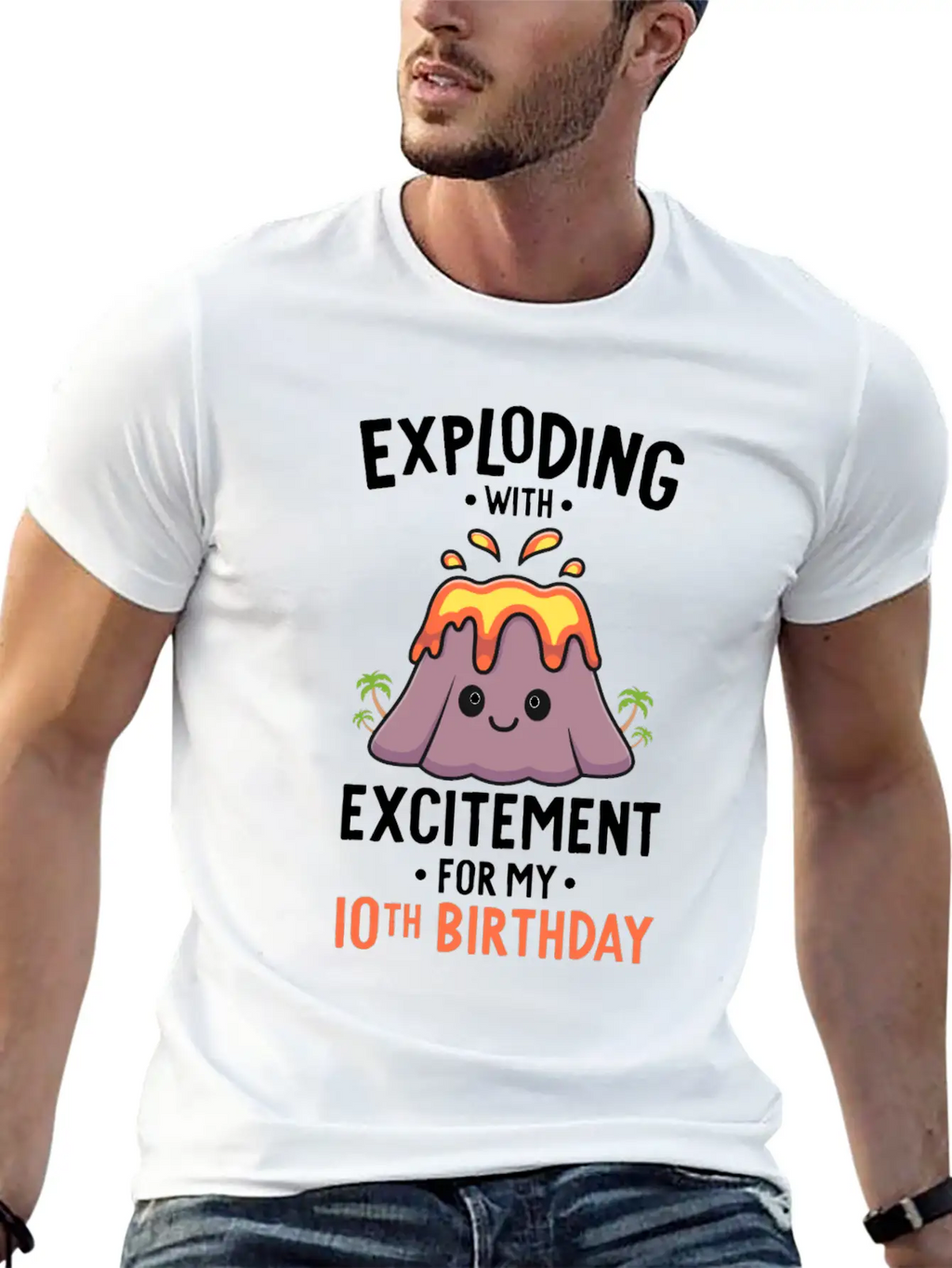 Volcano Birthday Party 10th Birthday 10 Years Old Stylish Everyday T-Shirt – Unisex Basic Cotton Tee