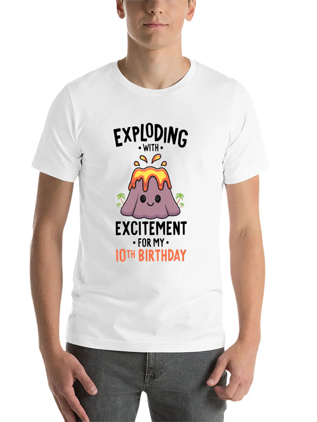 Volcano Birthday Party 10th Birthday 10 Years Old Stylish Everyday T-Shirt – Unisex Basic Cotton Tee