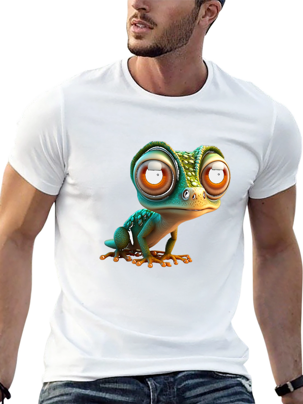 Gecko Big Eye Cartoon Black Tee