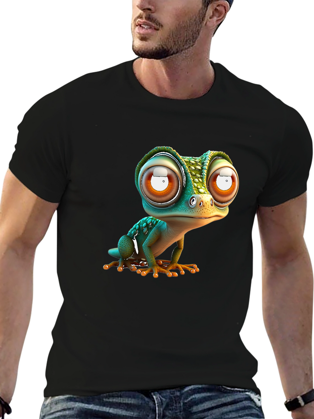 Gecko Big Eye Cartoon Black Tee