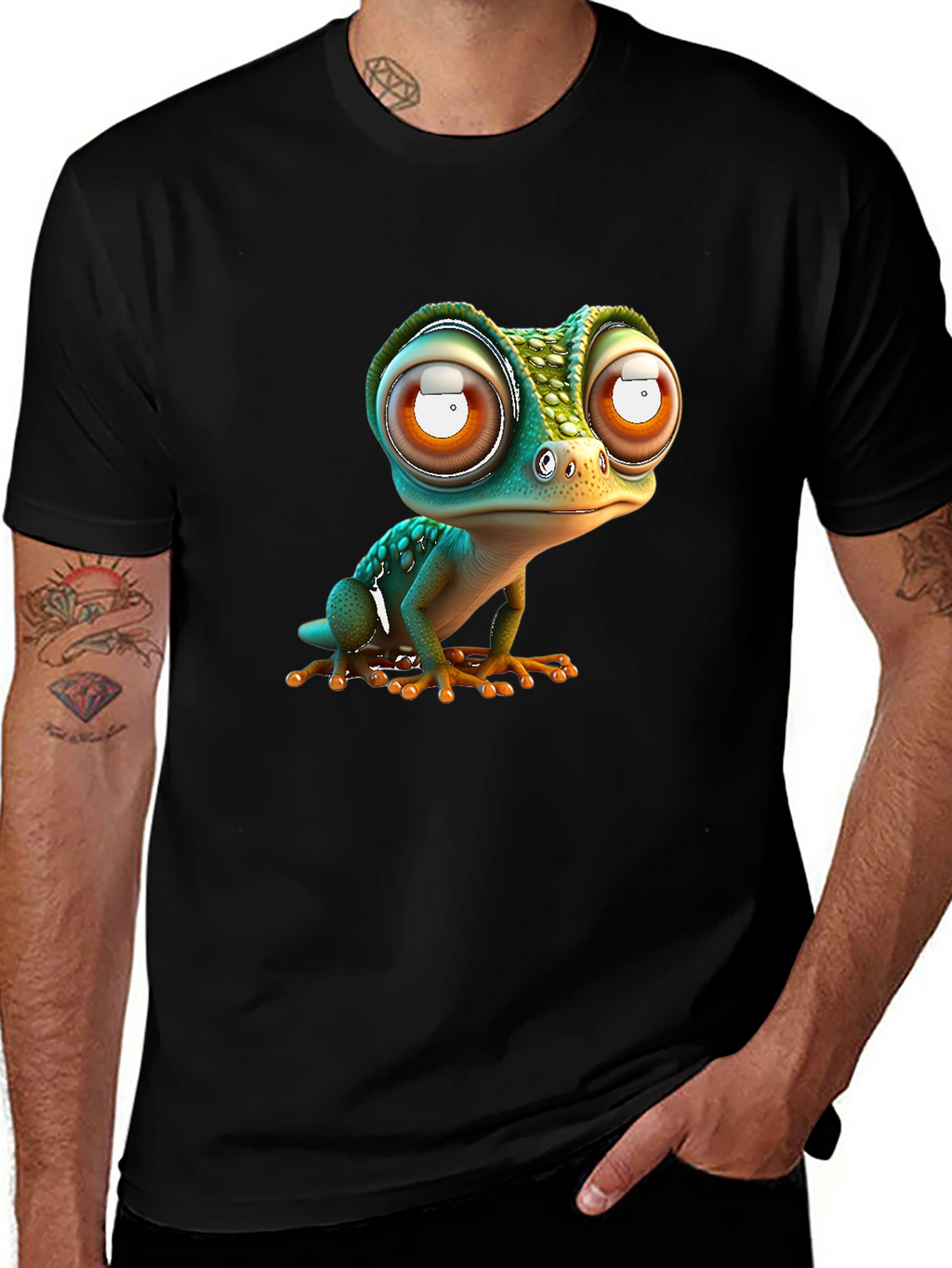 Gecko Big Eye Cartoon Black Tee