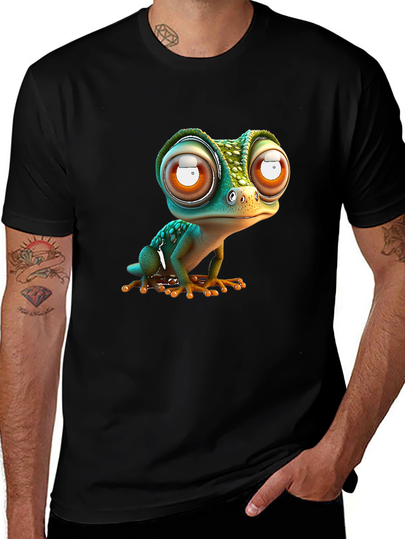 Gecko Big Eye Cartoon Black Tee