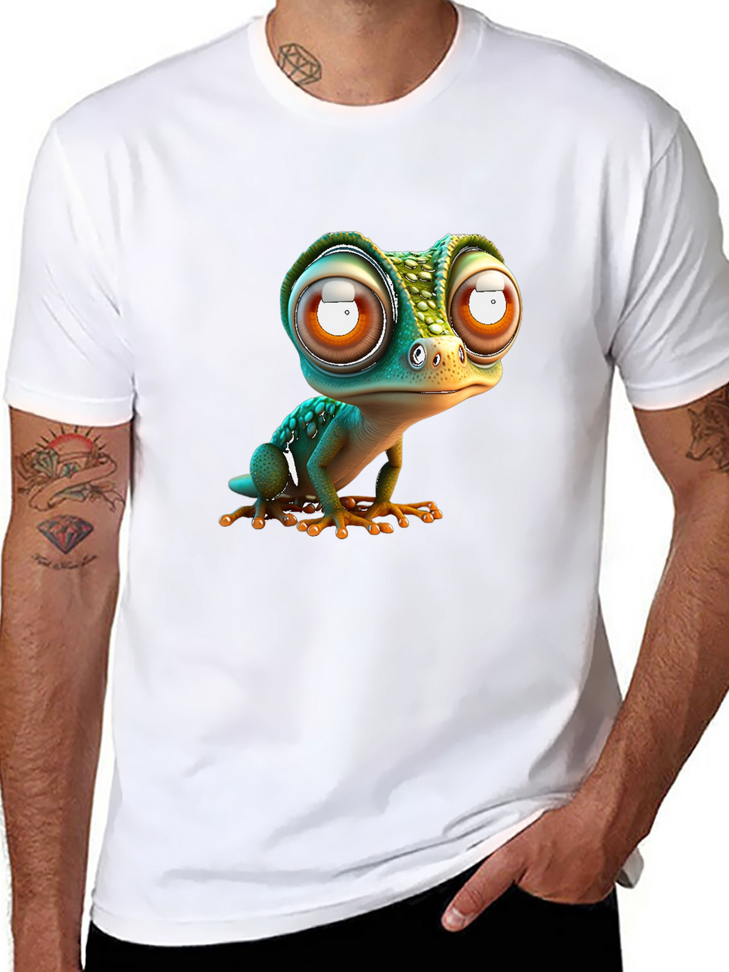 Gecko Big Eye Cartoon Black Tee