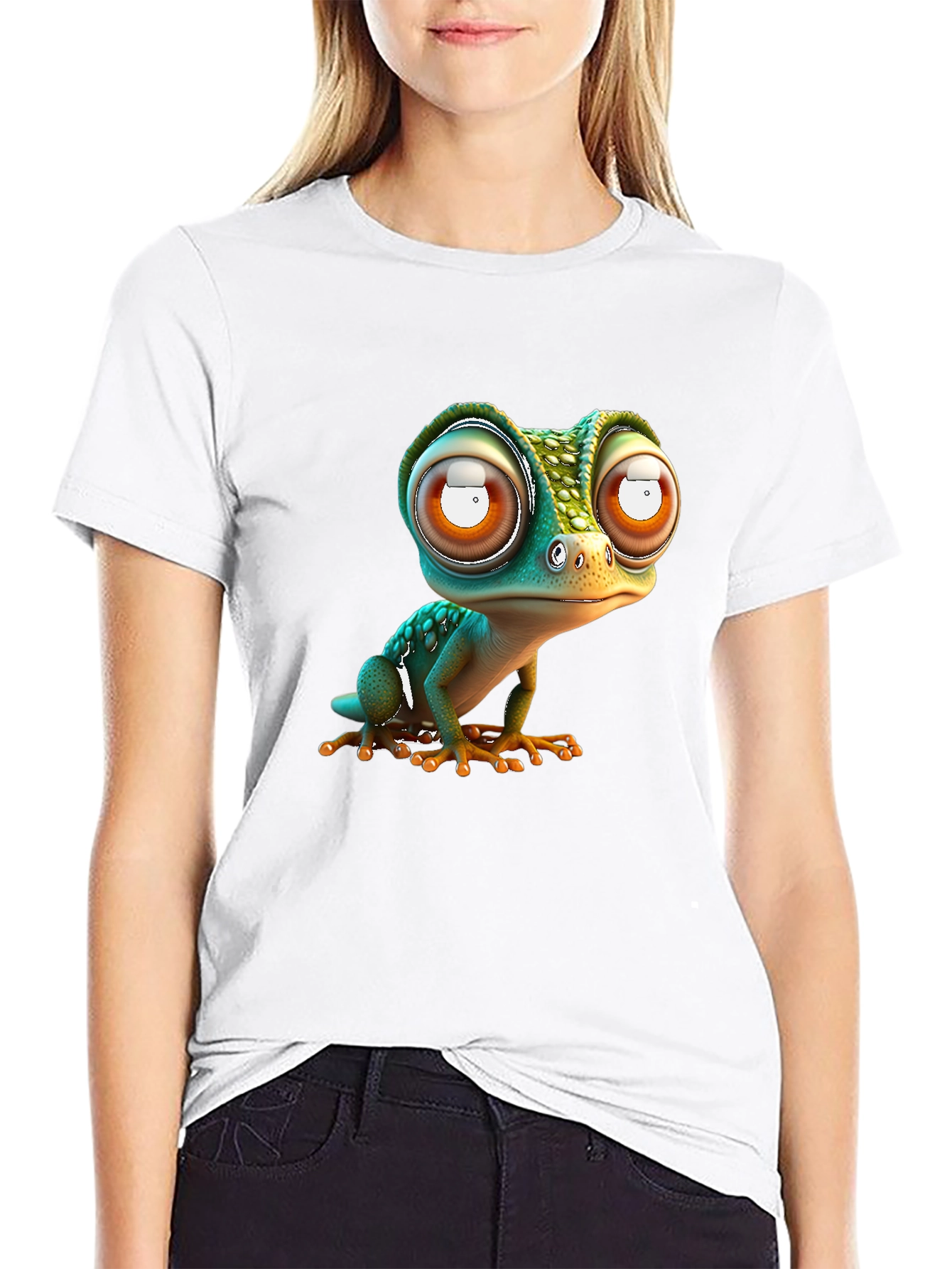 Gecko Big Eye Cartoon Black Tee