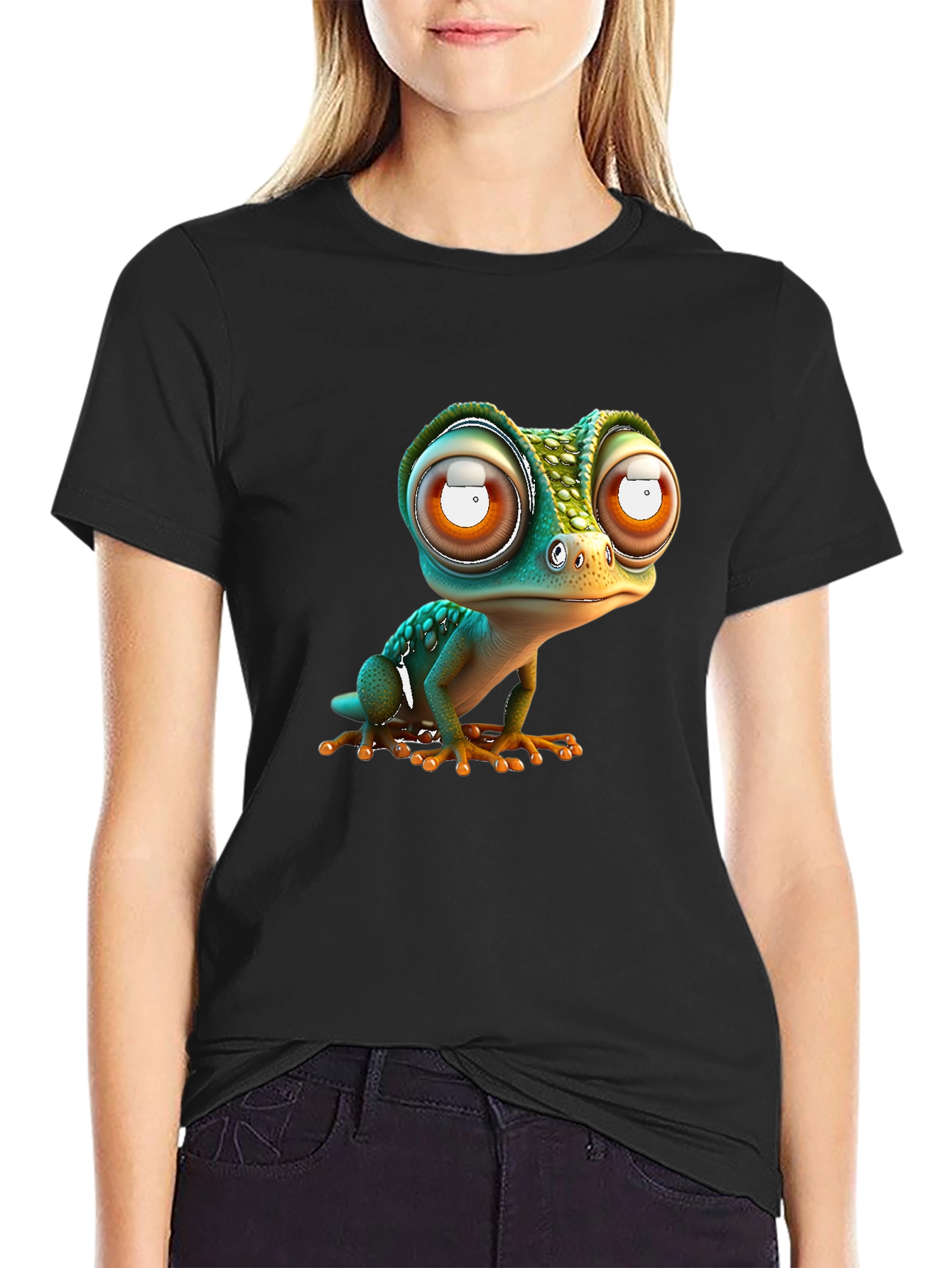 Gecko Big Eye Cartoon Black Tee