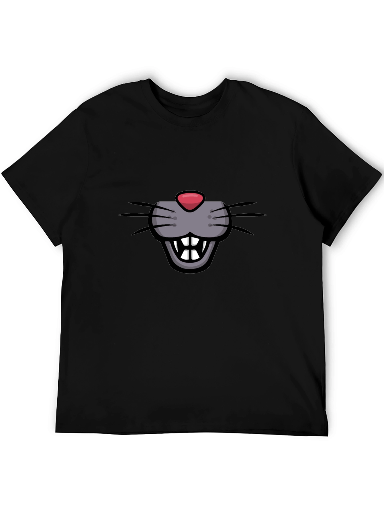 Cartoon Mouse Face Graphic Tee - Black
