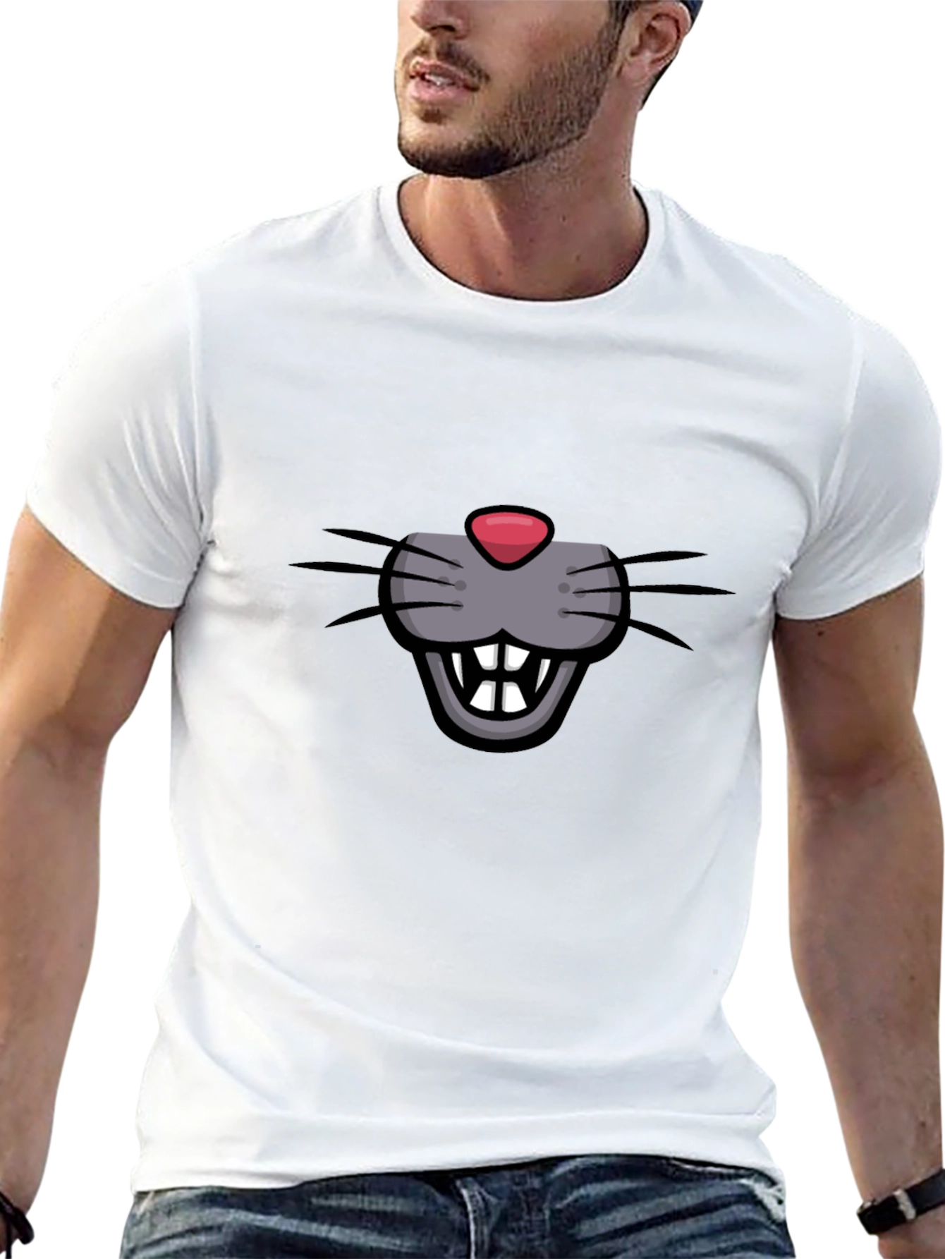 Cartoon Mouse Face Graphic Tee - Black