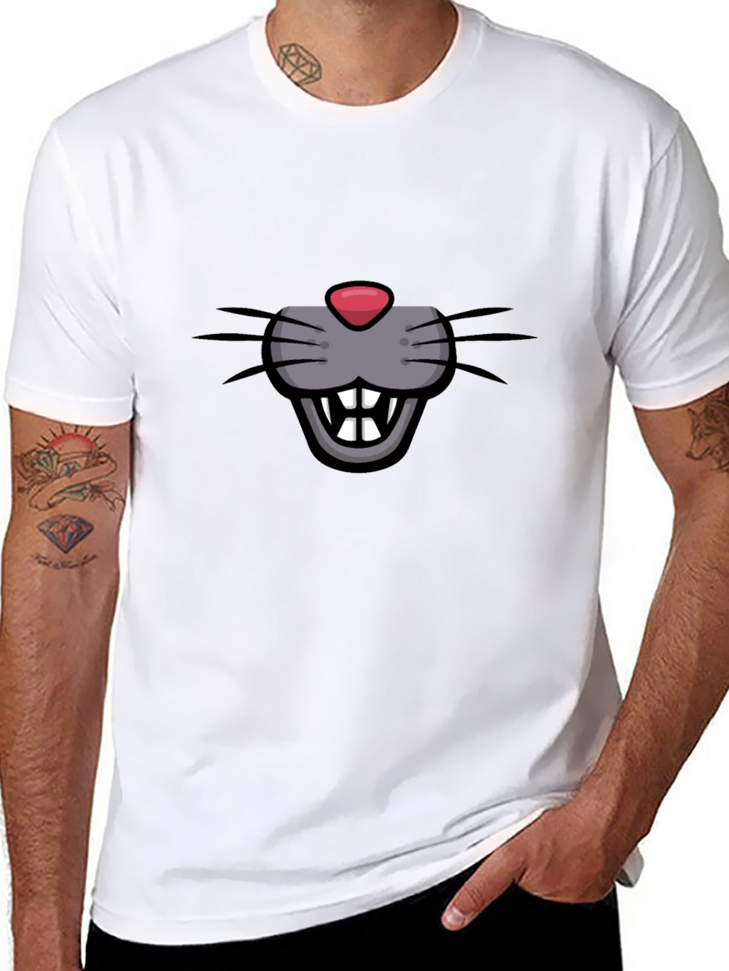 Cartoon Mouse Face Graphic Tee - Black