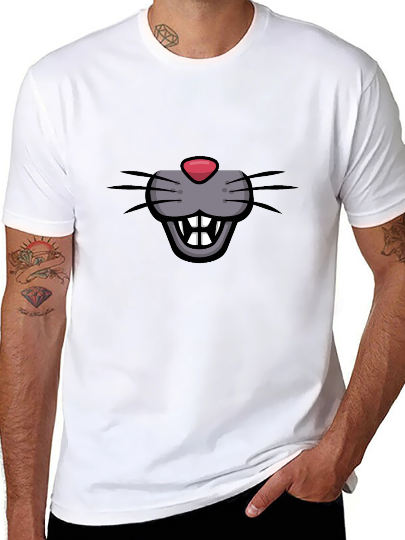 Cartoon Mouse Face Graphic Tee - Black