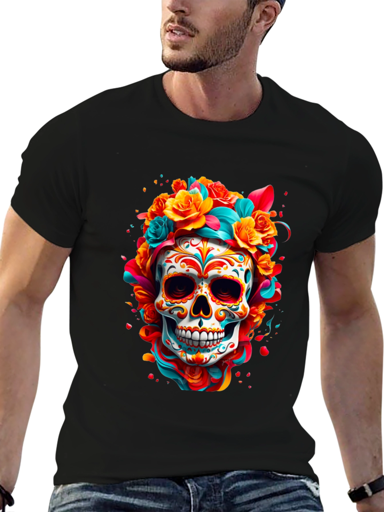Sugar Skull Floral T-Shirt - Day of the Dead Design