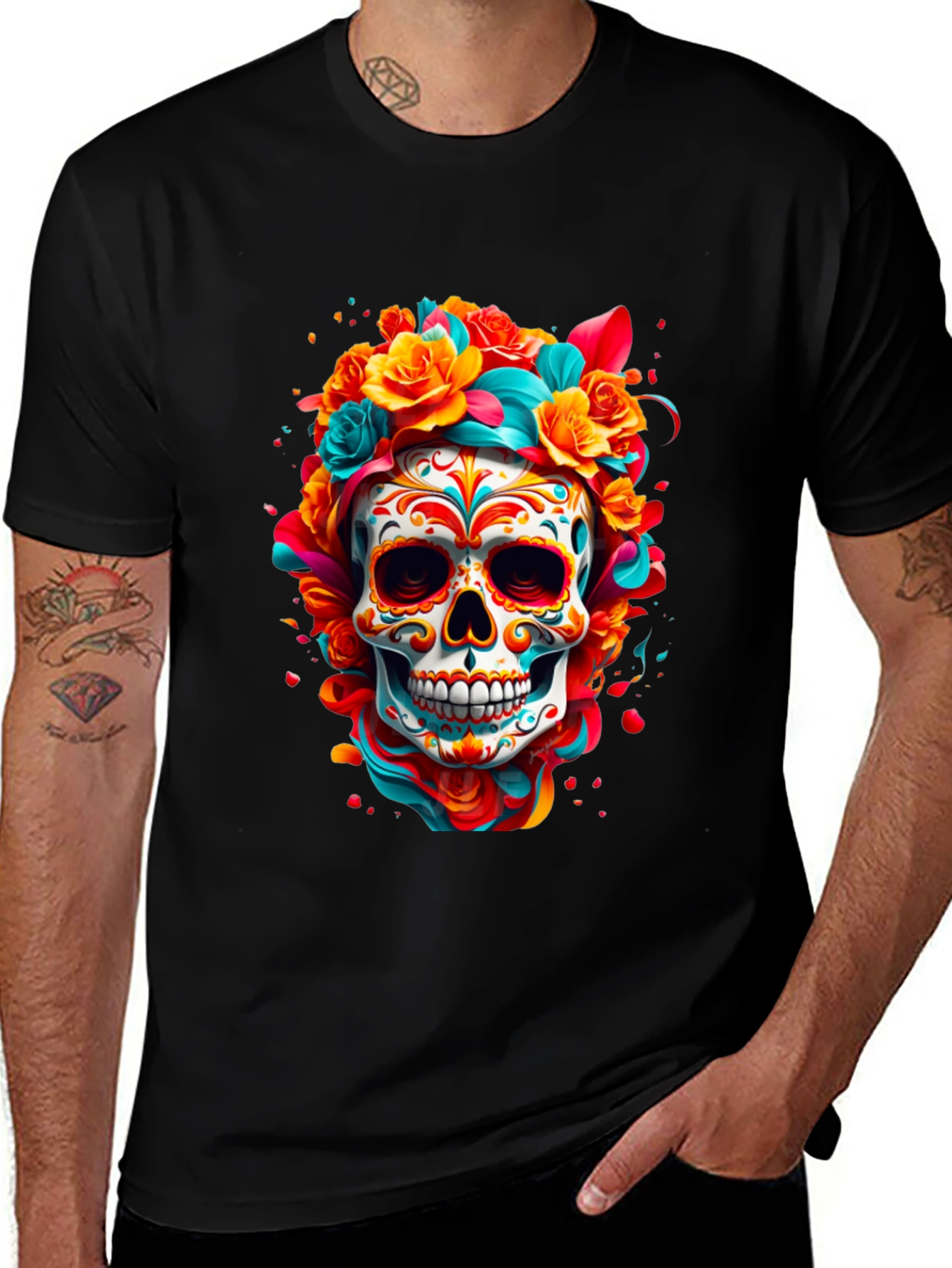 Sugar Skull Floral T-Shirt - Day of the Dead Design