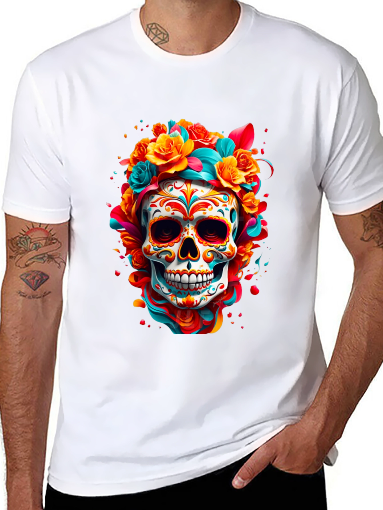 Sugar Skull Floral T-Shirt - Day of the Dead Design