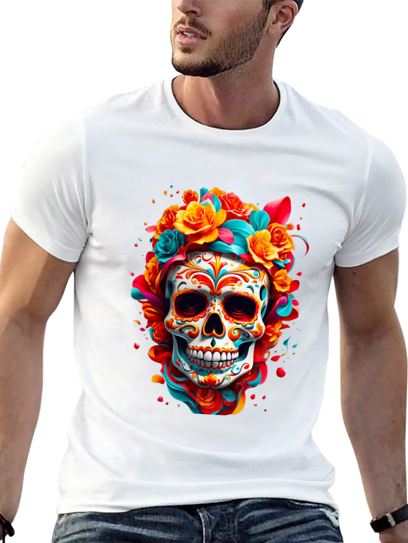 Sugar Skull Floral T-Shirt - Day of the Dead Design