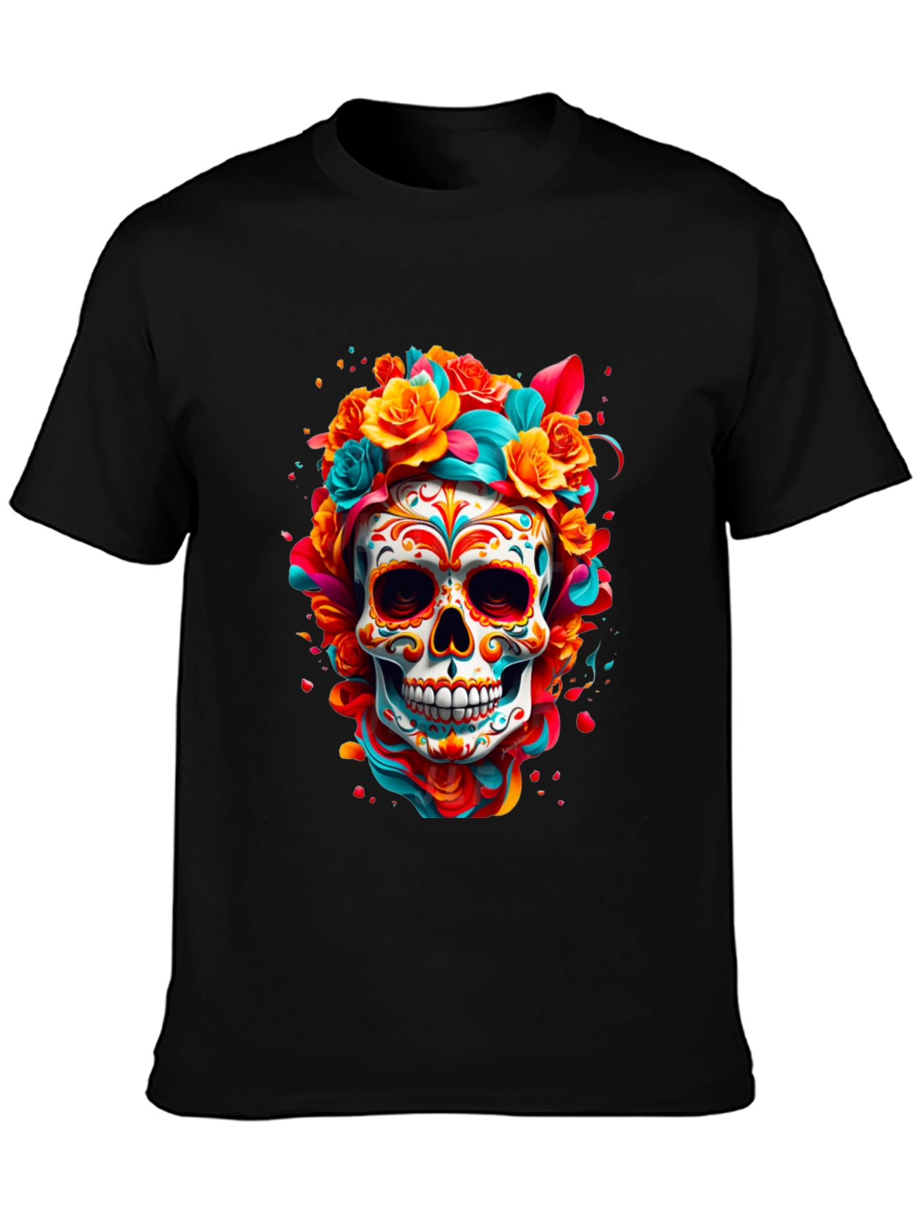 Sugar Skull Floral T-Shirt - Day of the Dead Design