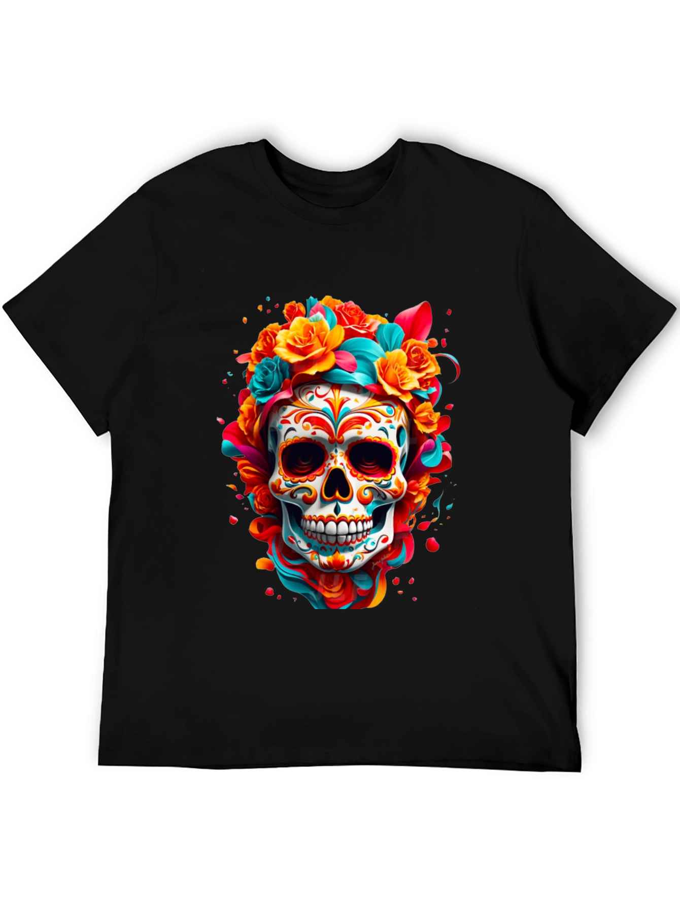 Sugar Skull Floral T-Shirt - Day of the Dead Design