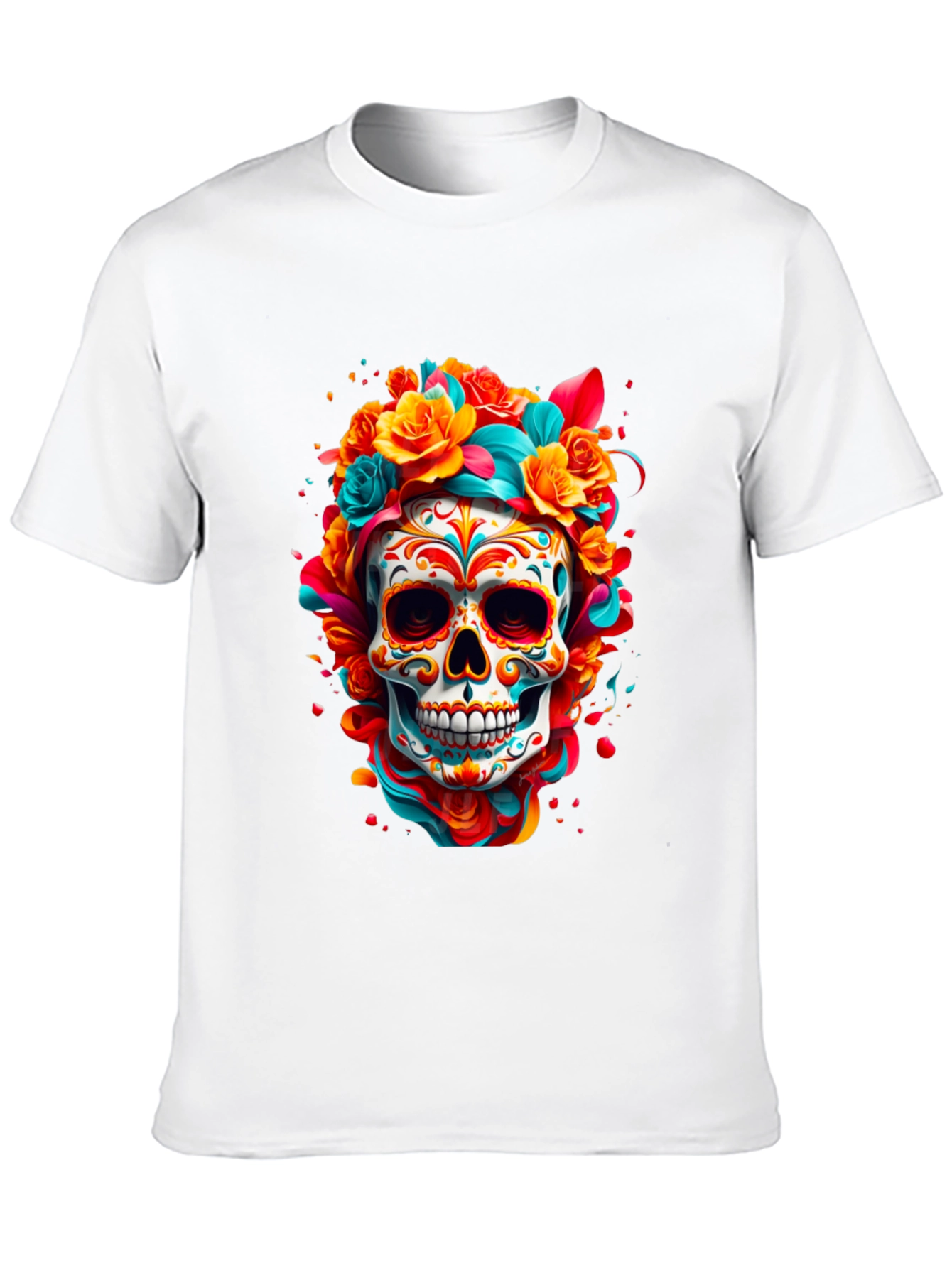 Sugar Skull Floral T-Shirt - Day of the Dead Design