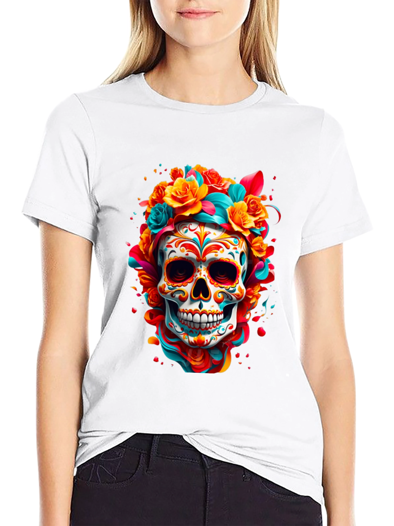 Sugar Skull Floral T-Shirt - Day of the Dead Design