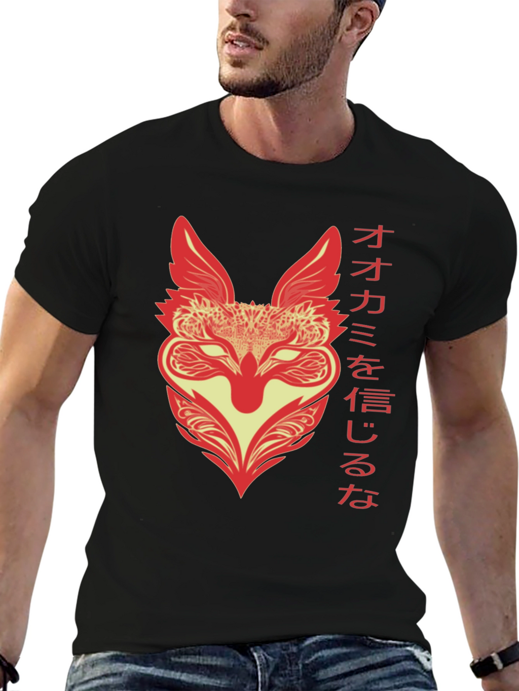 Japanese Wolf T-Shirt - Black Graphic Tee