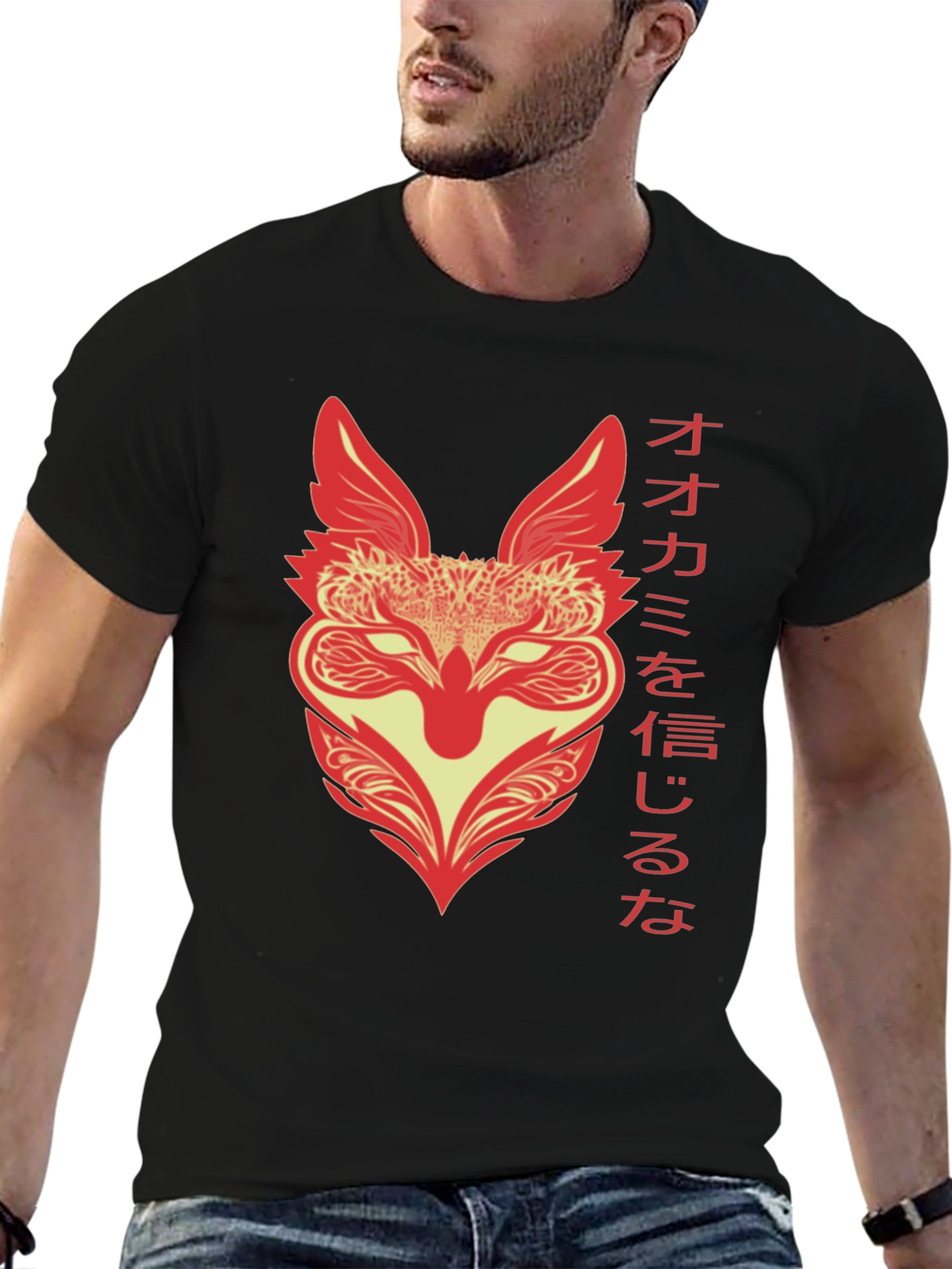 Japanese Wolf T-Shirt - Black Graphic Tee