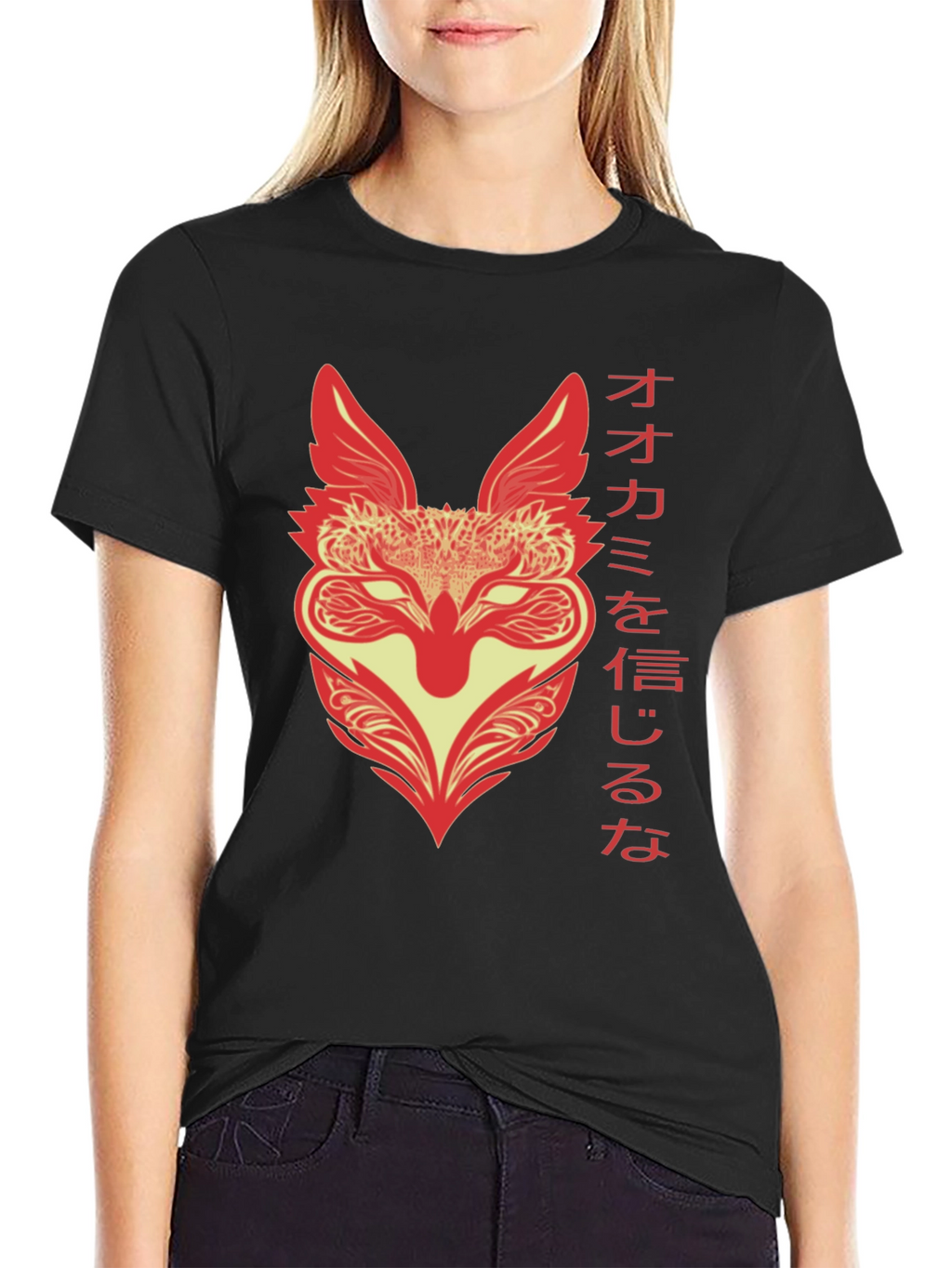 Japanese Wolf T-Shirt - Black Graphic Tee