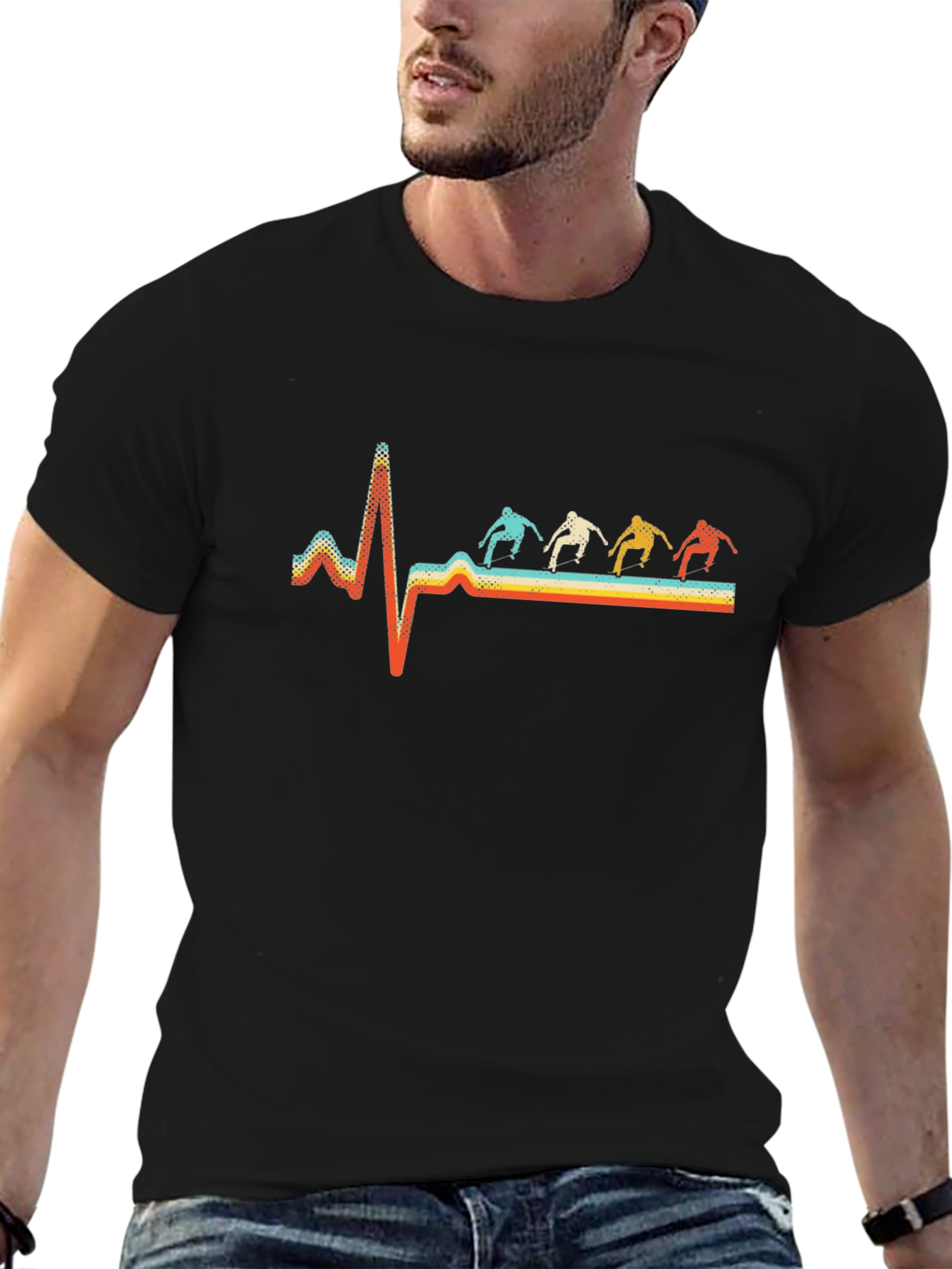 Retro Skateboard Heartbeat Graphic Tee
