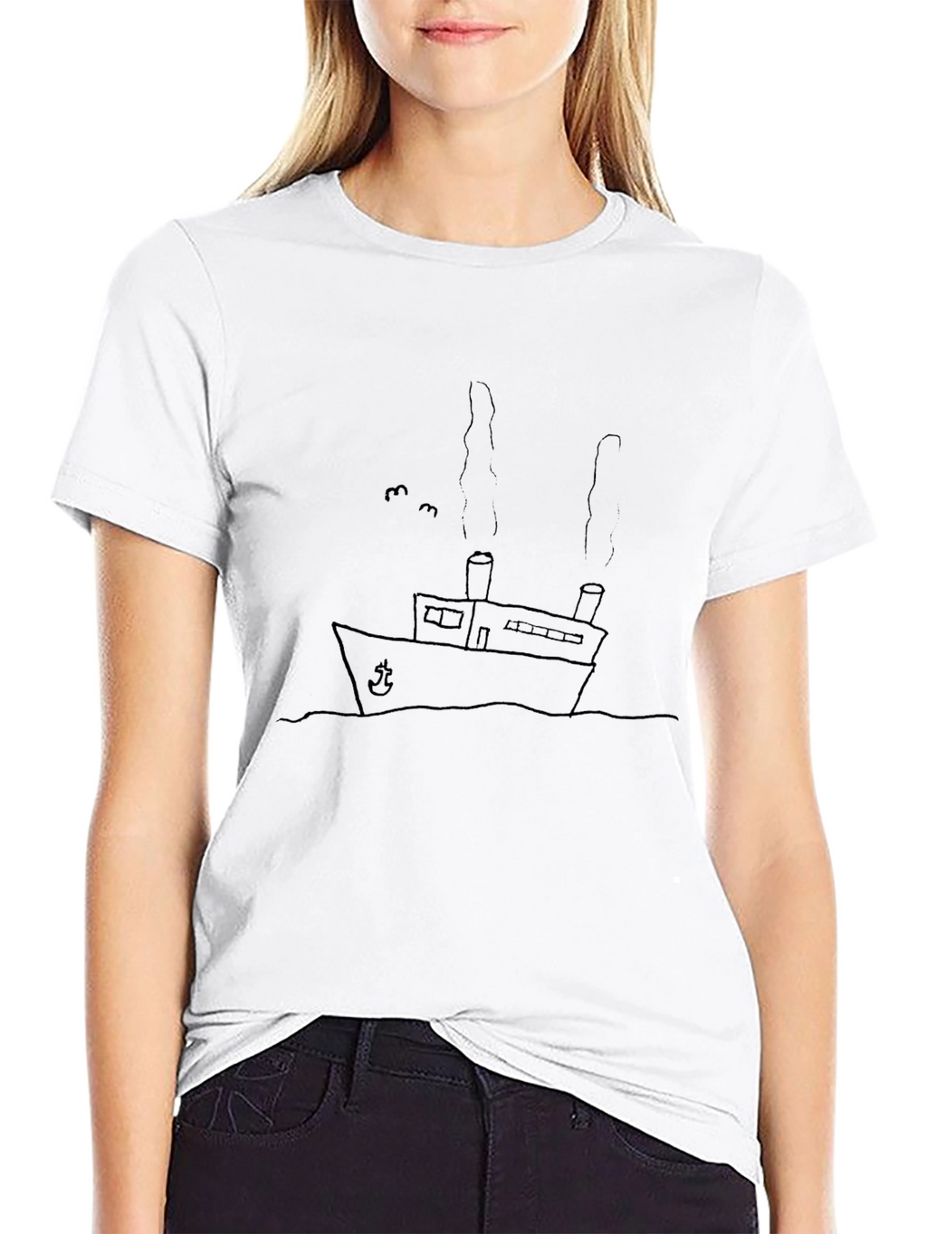 Black T-Shirt with Ship Graphic