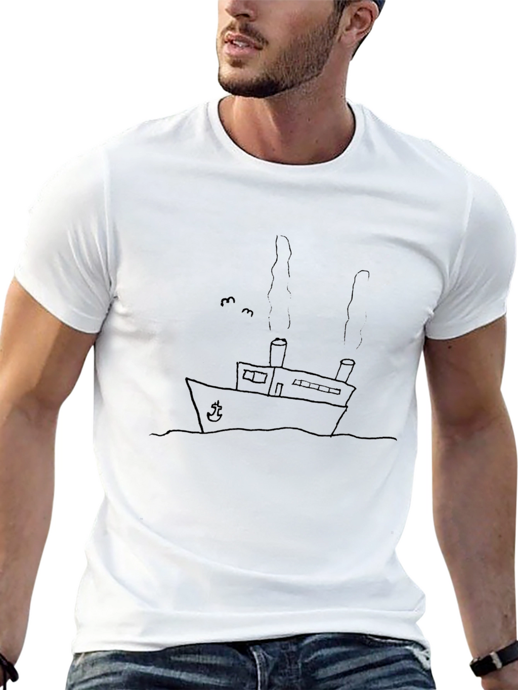 Black T-Shirt with Ship Graphic