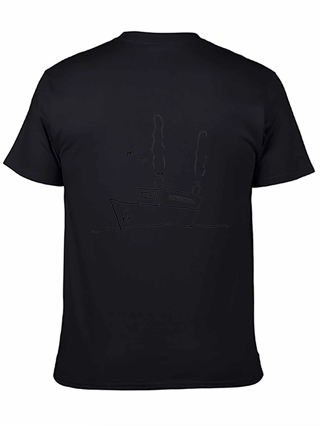 Black T-Shirt with Ship Graphic