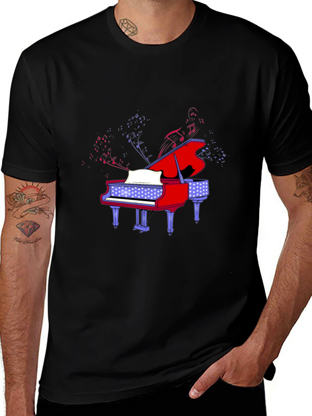 Piano Music Graphic Tee - Black
