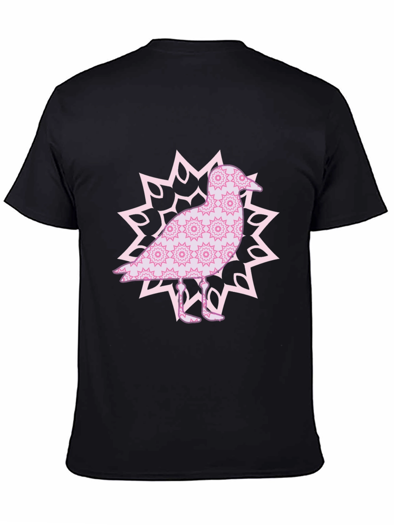 Bird Mandala Graphic Tee - Black Cotton Casual Top
