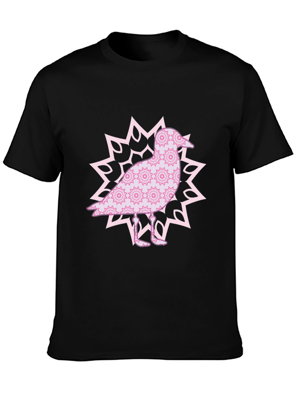 Bird Mandala Graphic Tee - Black Cotton Casual Top