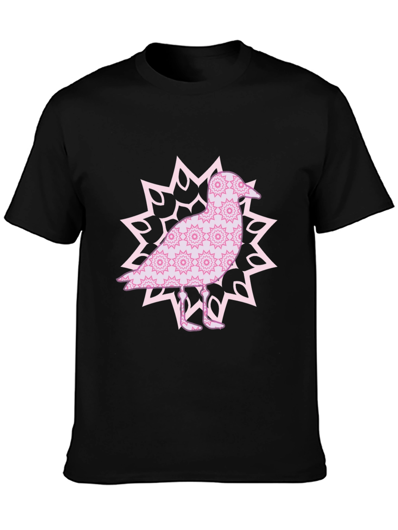 Bird Mandala Graphic Tee - Black Cotton Casual Top