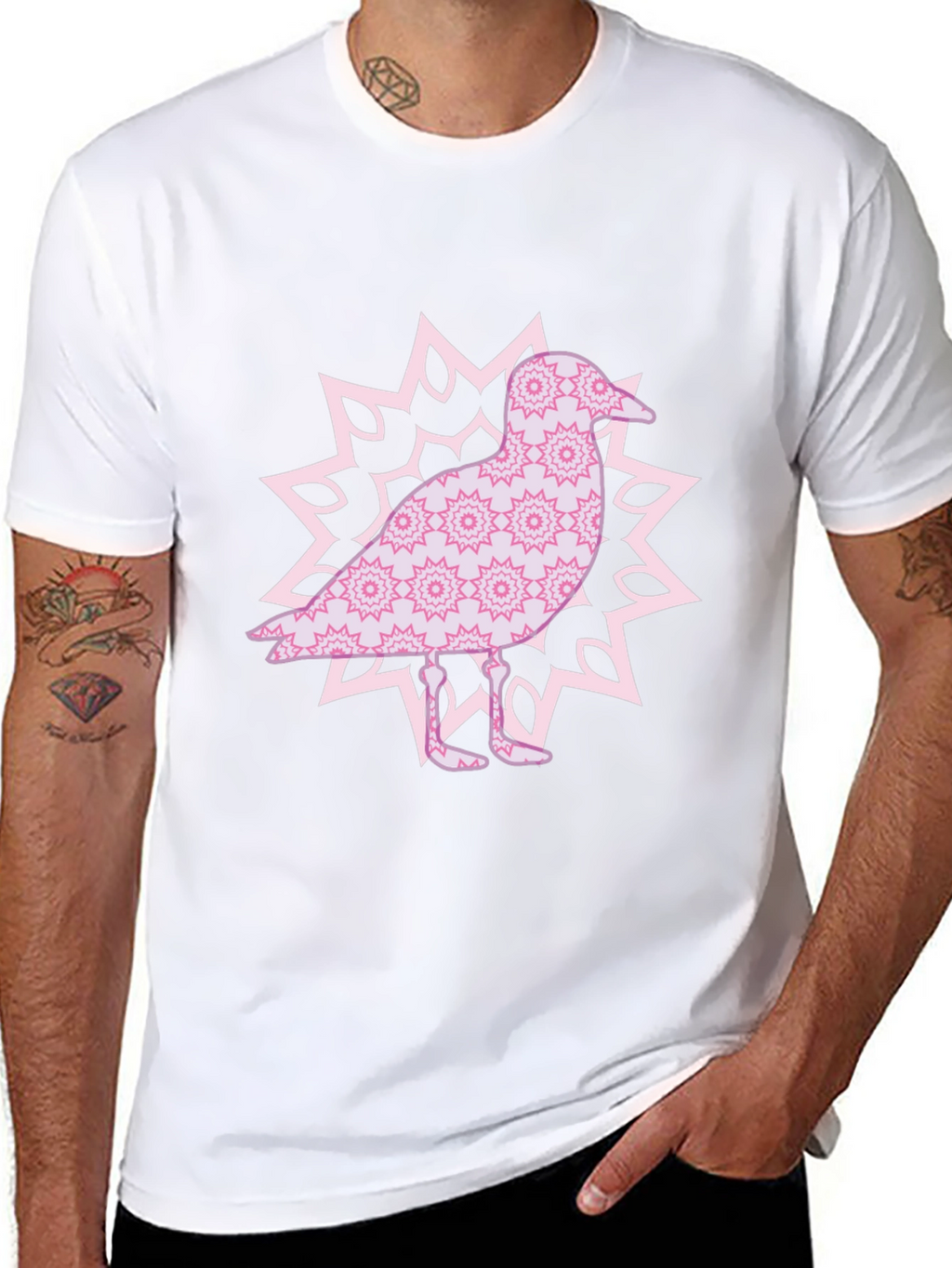 Bird Mandala Graphic Tee - Black Cotton Casual Top