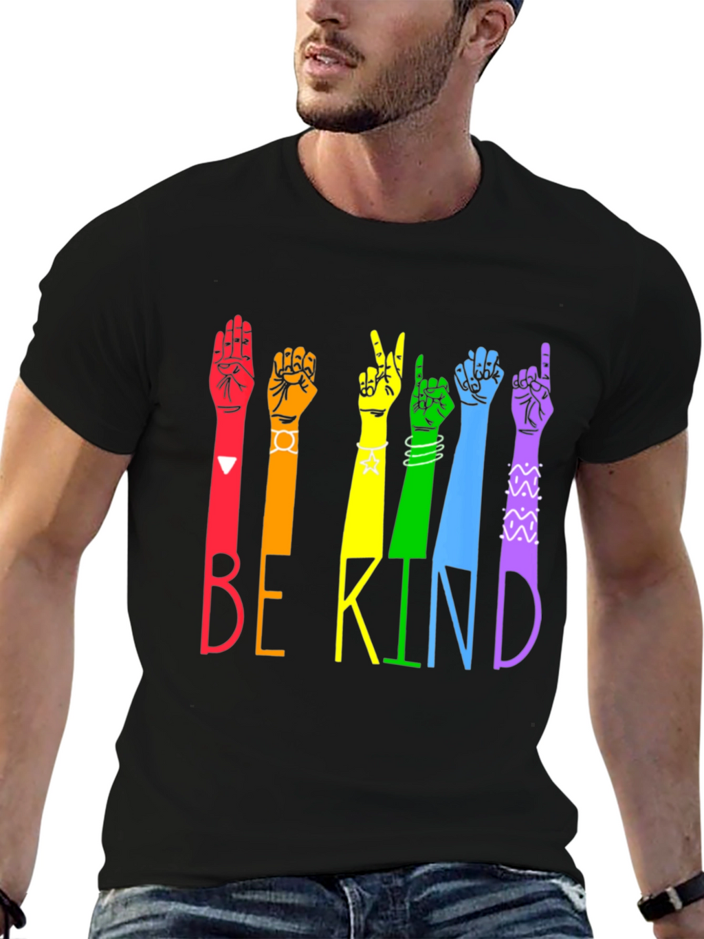 Be Kind Sign Language T-Shirt - Rainbow Hands
