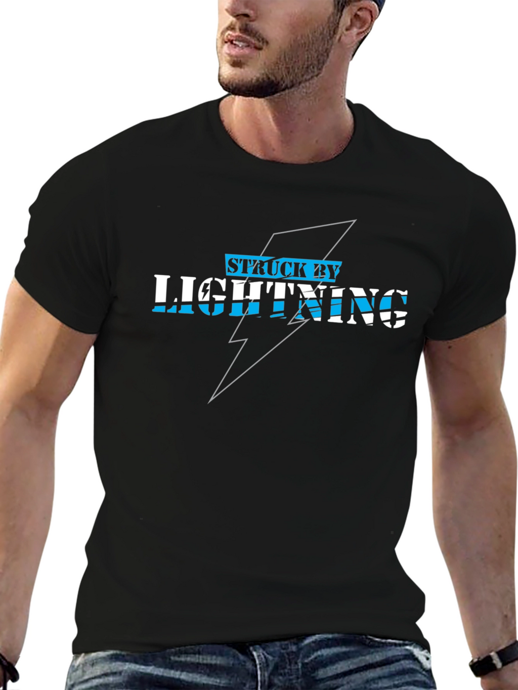 Struck By Lightning Graphic Tee - Black Cotton T-Shirt