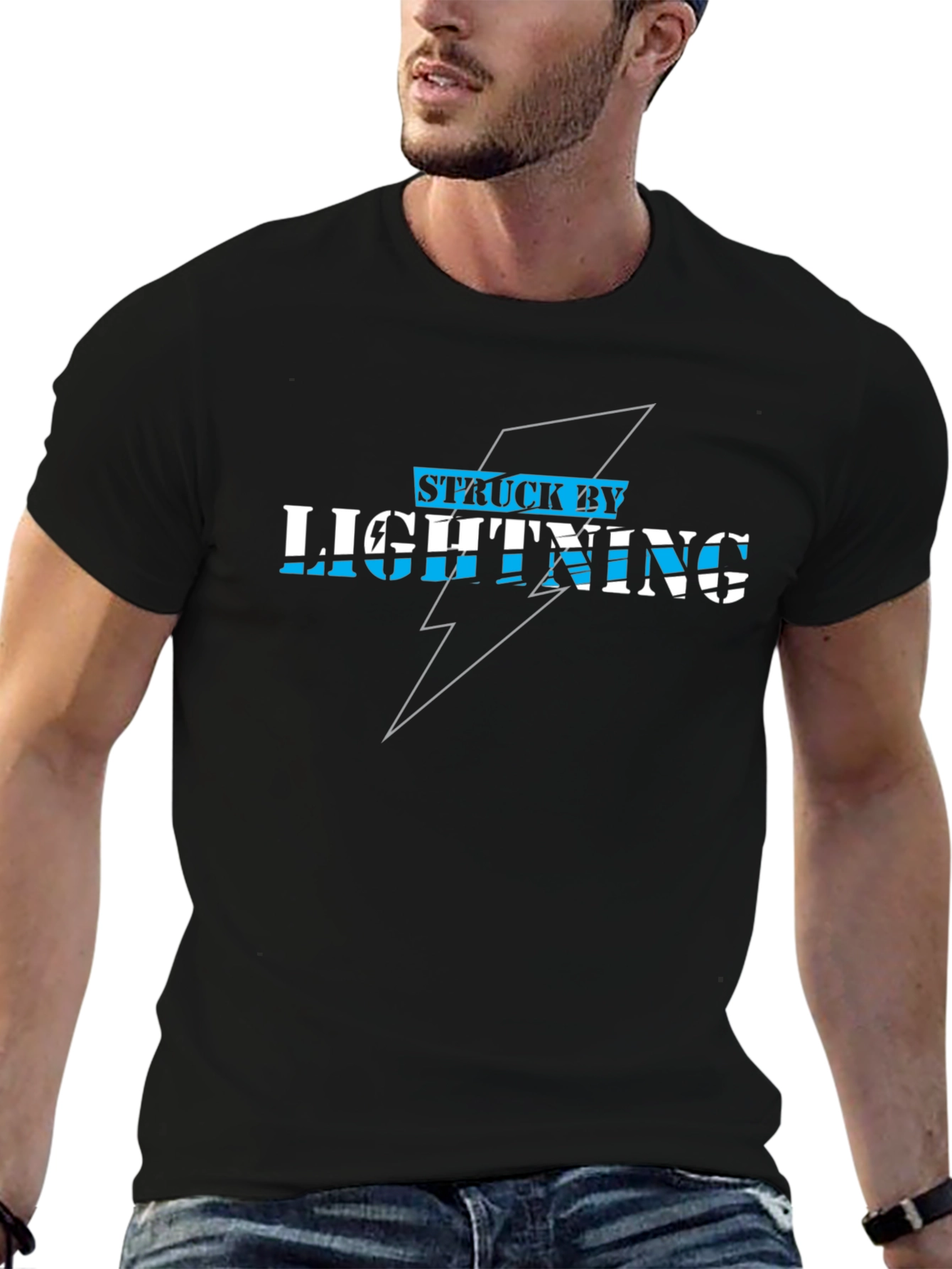 Struck By Lightning Graphic Tee - Black Cotton T-Shirt