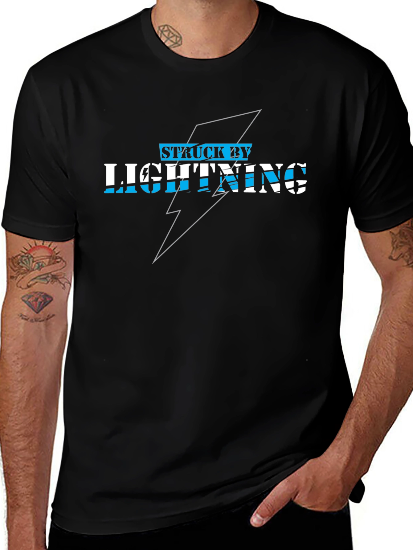 Struck By Lightning Graphic Tee - Black Cotton T-Shirt