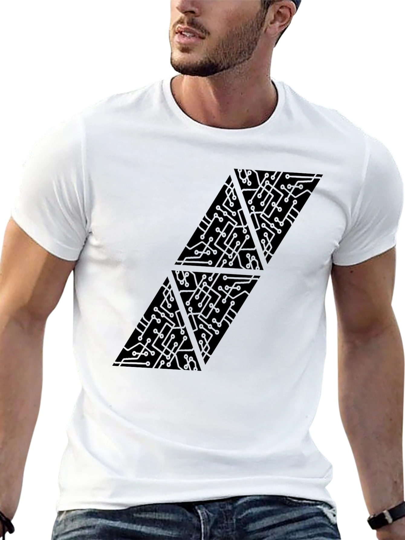 Tech Circuit Triangle Graphic Black T-Shirt