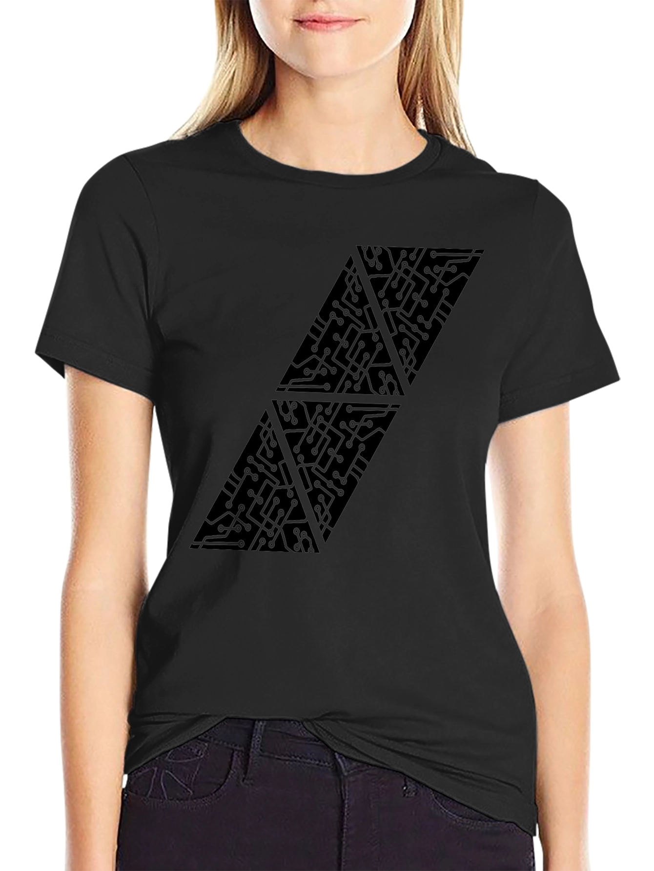 Tech Circuit Triangle Graphic Black T-Shirt