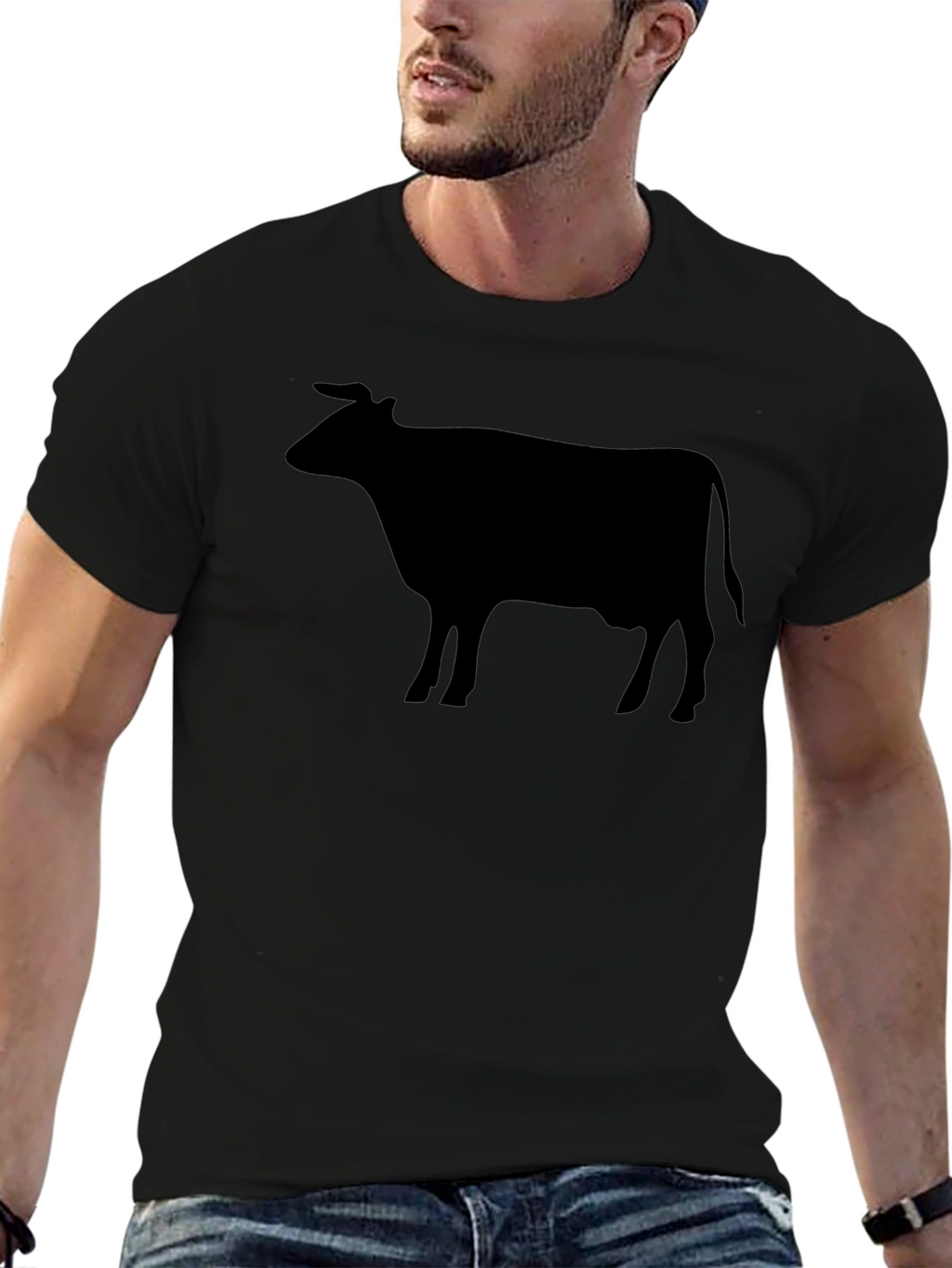 Cow Silhouette Graphic Tee - Black