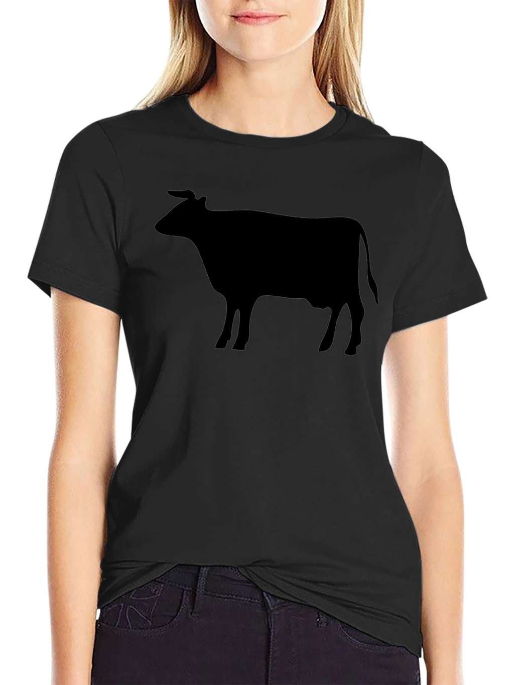 Cow Silhouette Graphic Tee - Black