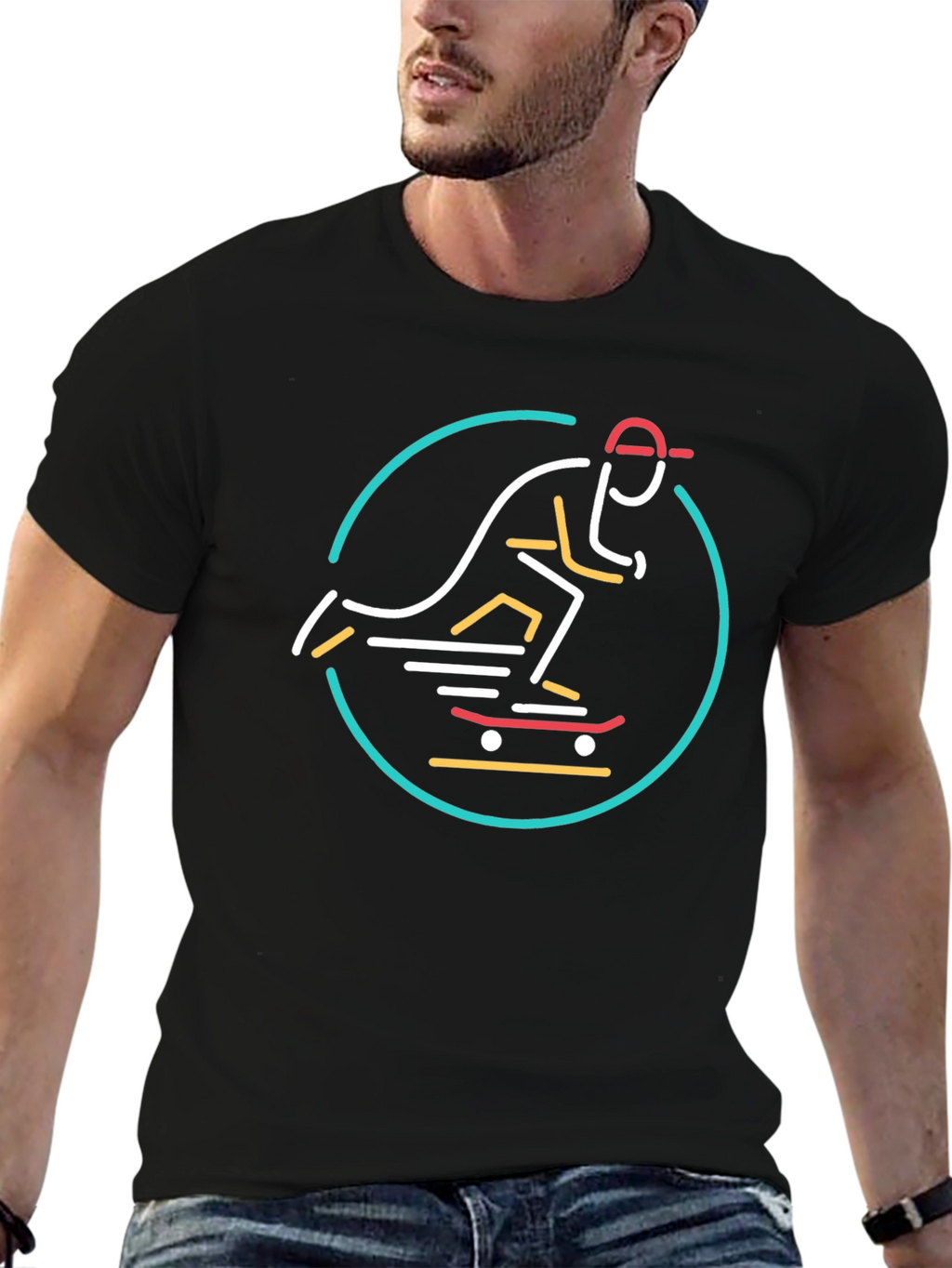 Cool Skateboarder Graphic Tee - Black