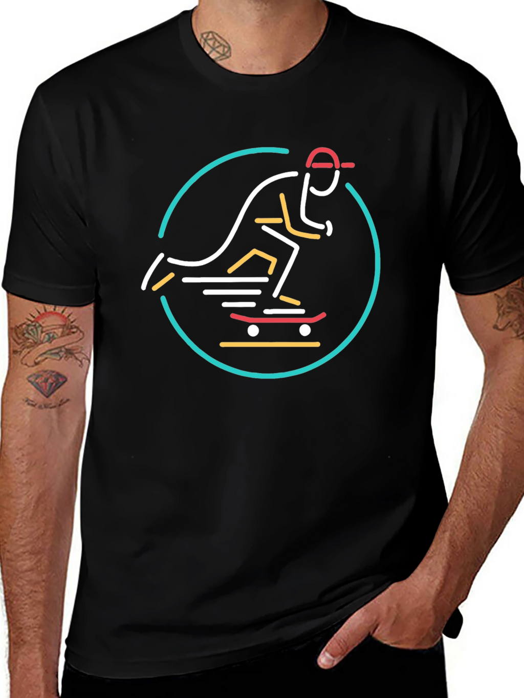 Cool Skateboarder Graphic Tee - Black