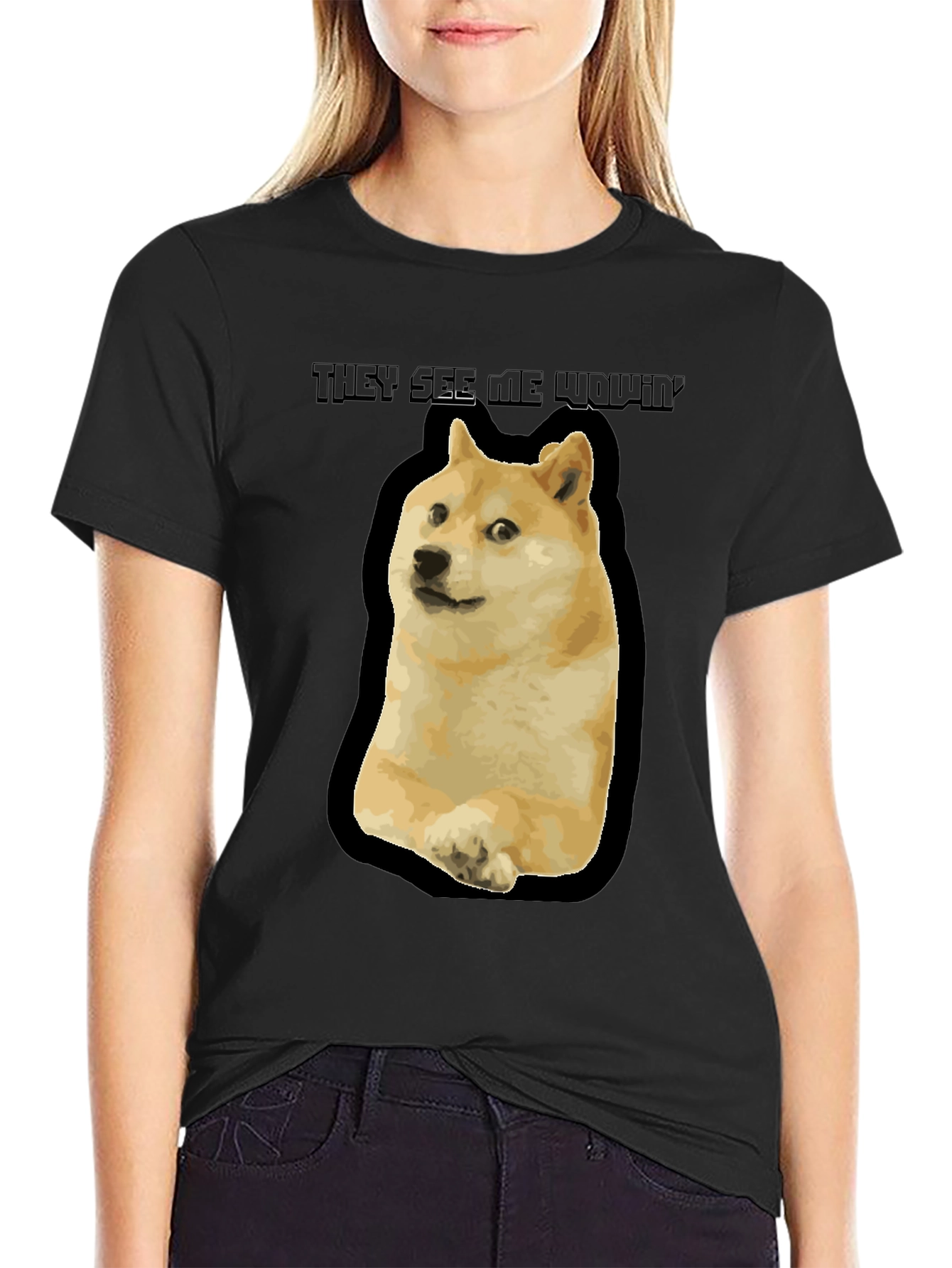 Doge Meme T-Shirt - They See Me Wowin Black Tee