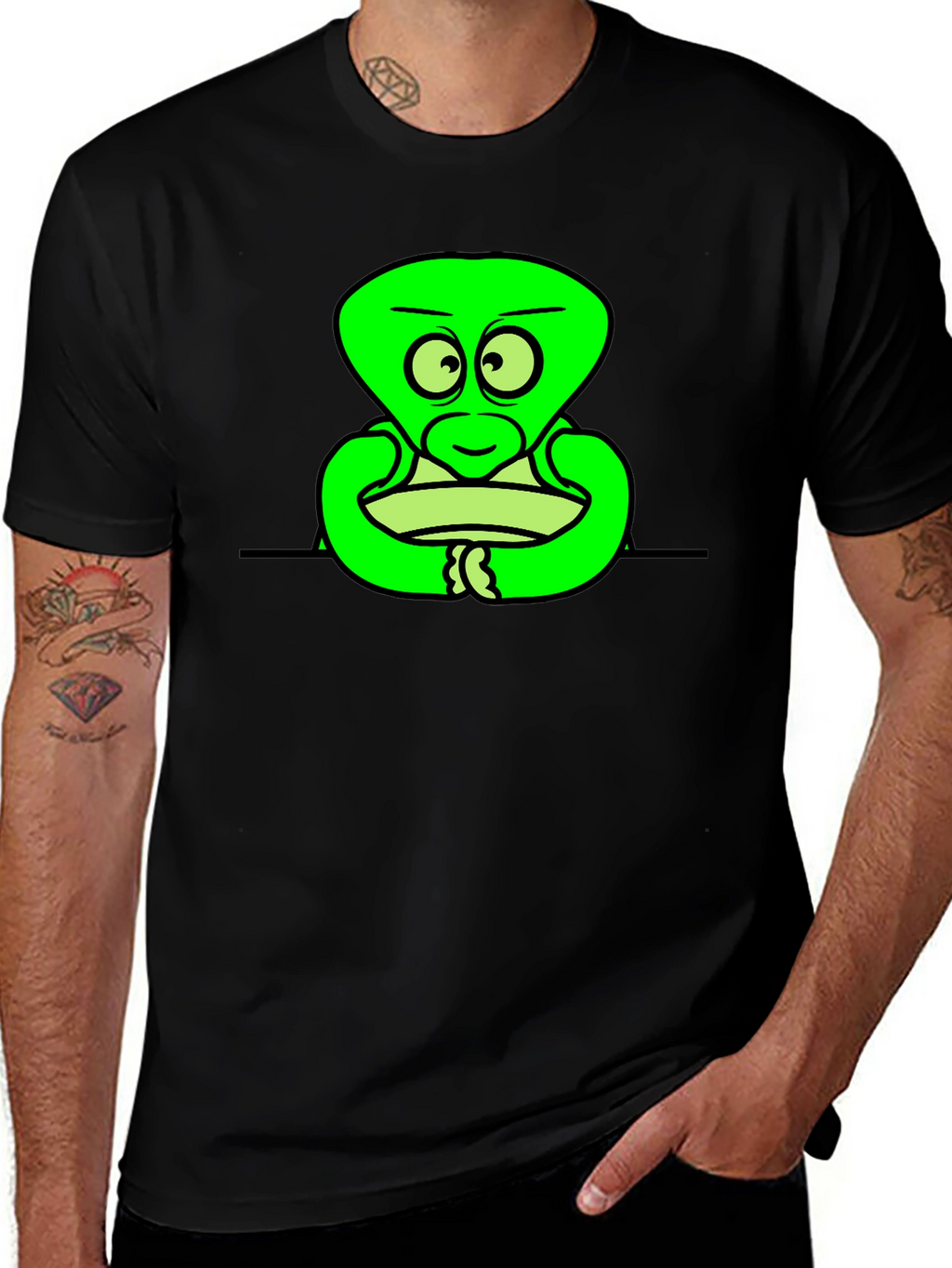 Cartoon Alien Graphic Black T-Shirt