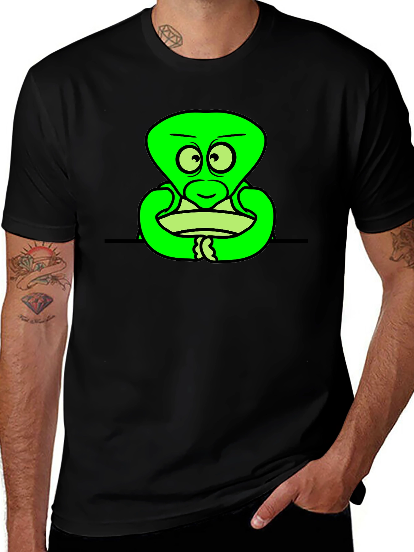 Cartoon Alien Graphic Black T-Shirt