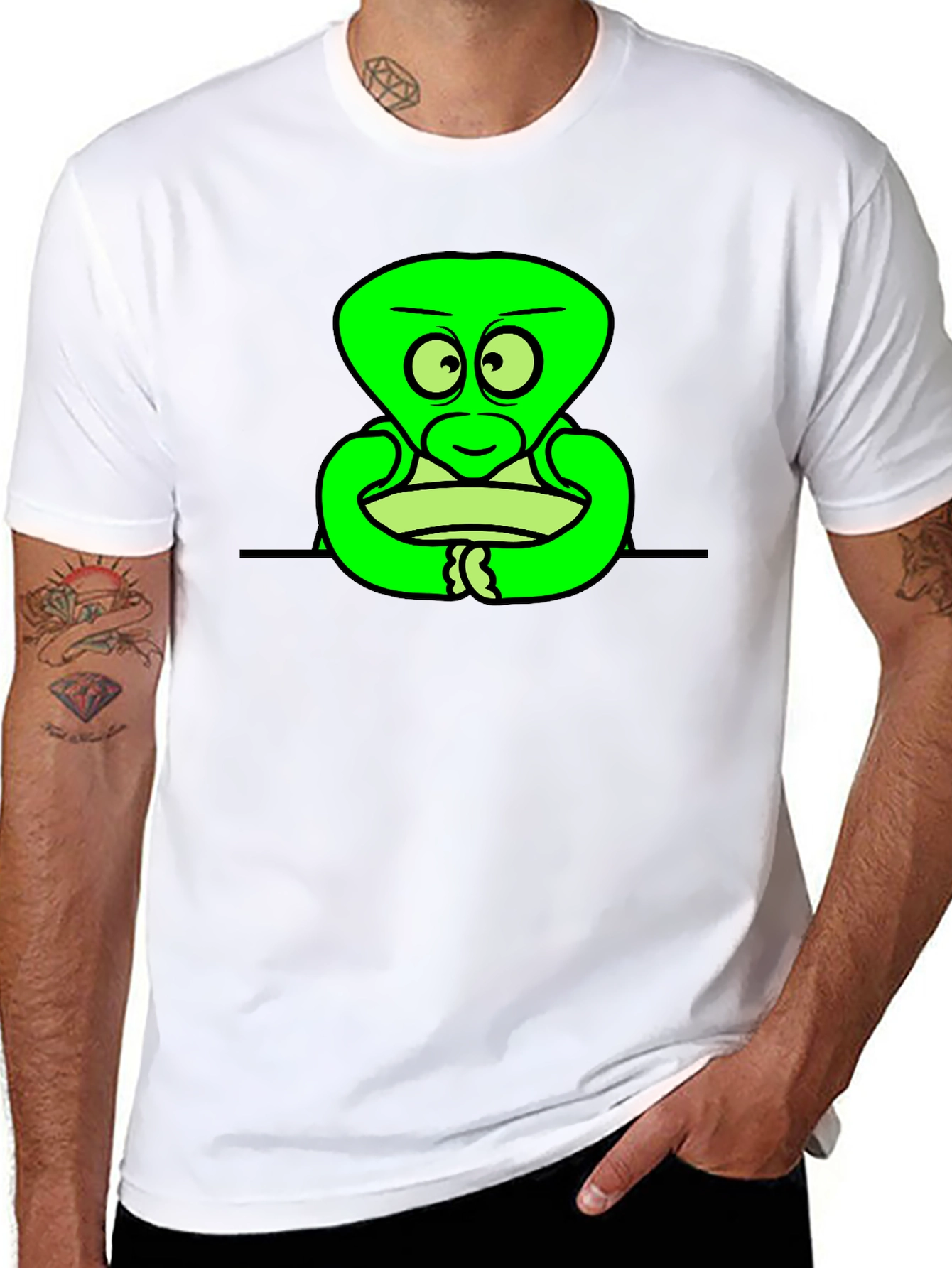 Cartoon Alien Graphic Black T-Shirt