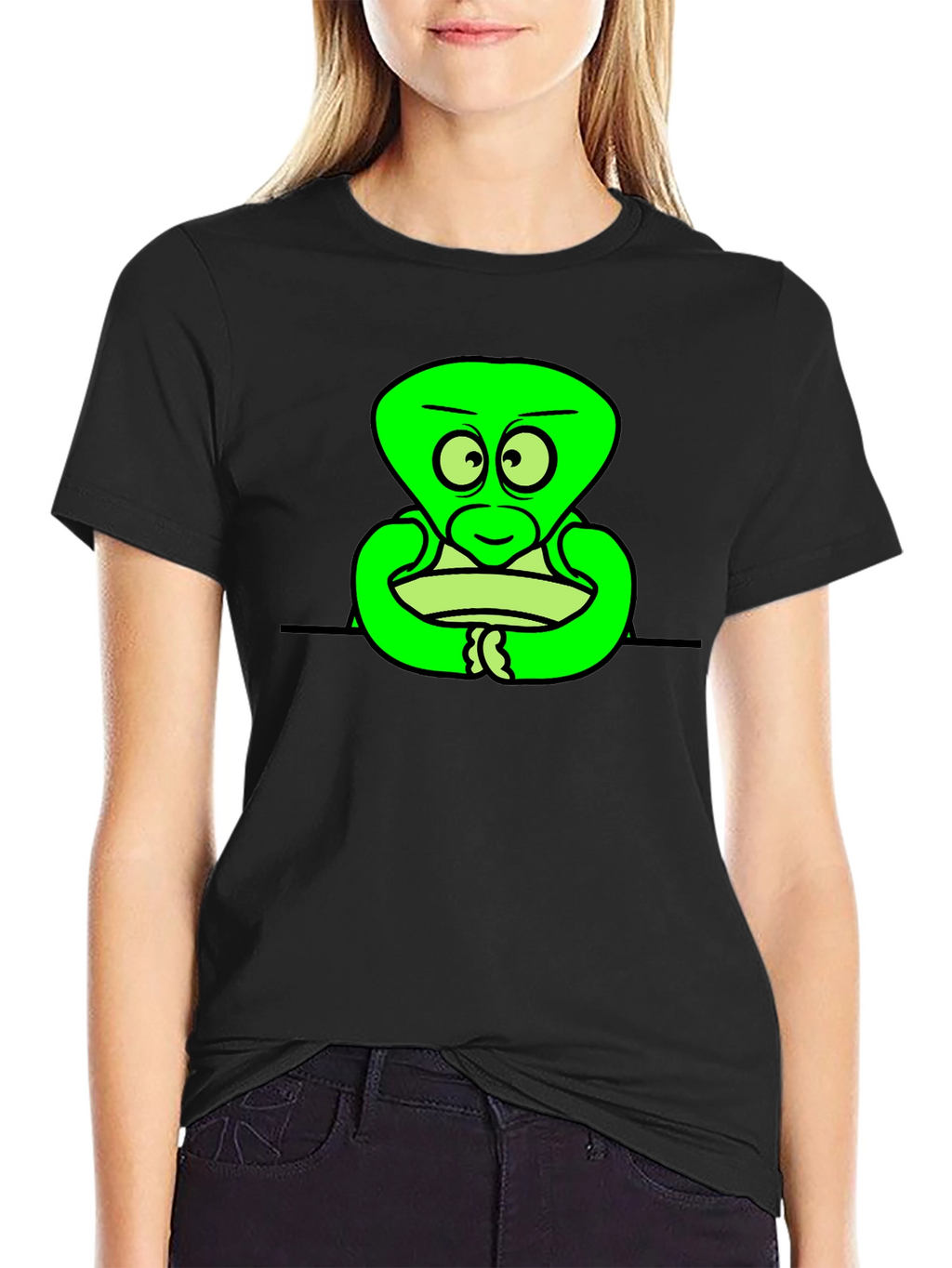 Cartoon Alien Graphic Black T-Shirt