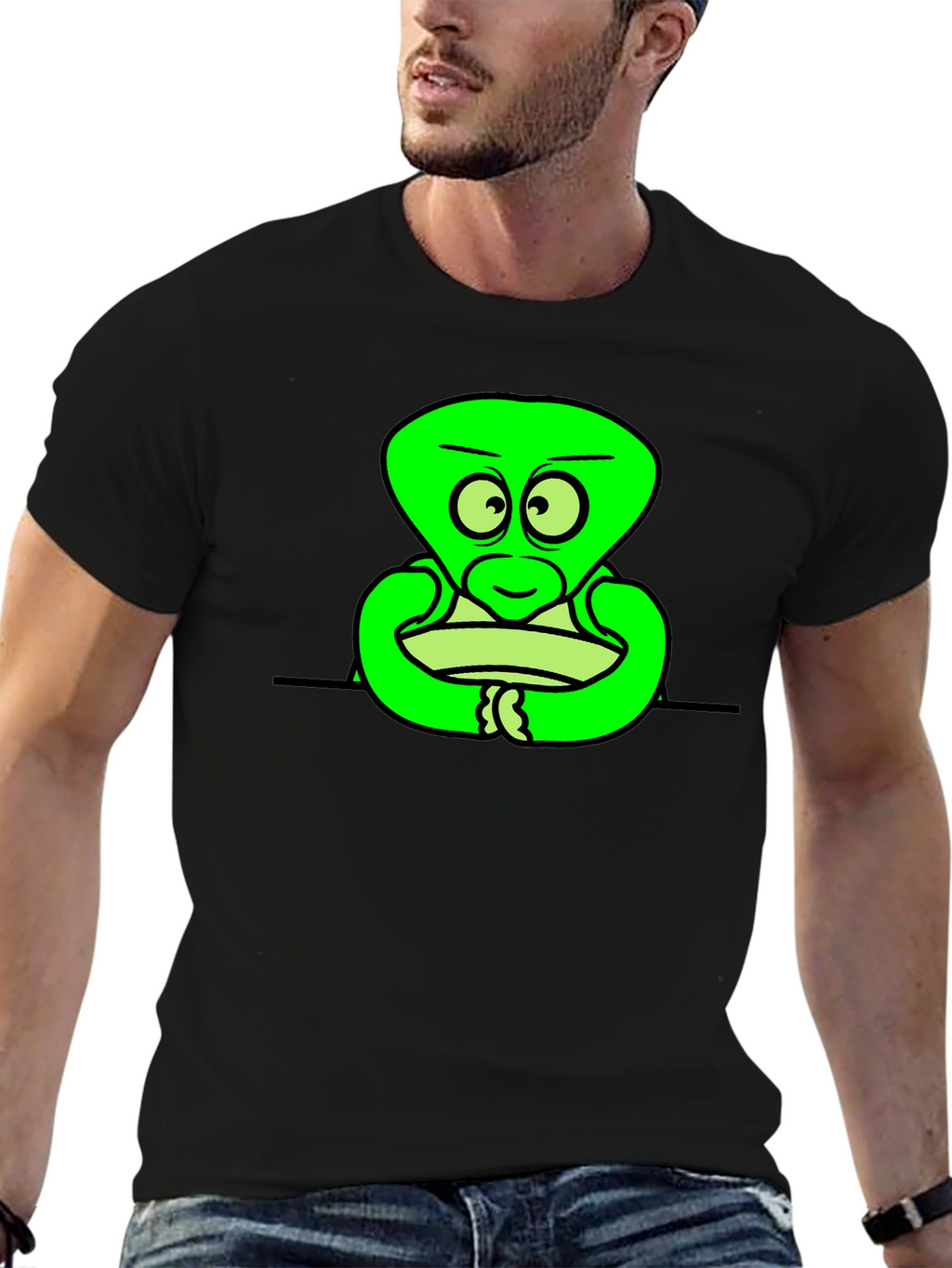 Cartoon Alien Graphic Black T-Shirt